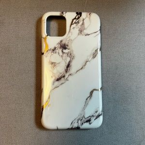 iPhone 11 case, white with gold marbling